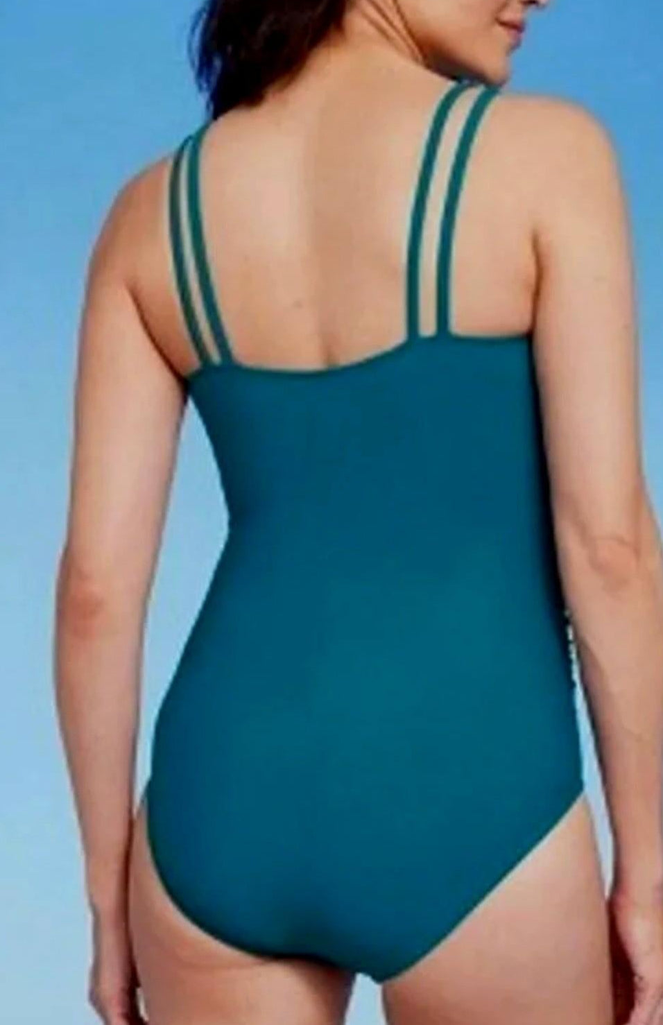 Aqua Green Women's Double Strap Asymmetrical One Piece Swimsuit Teal Green