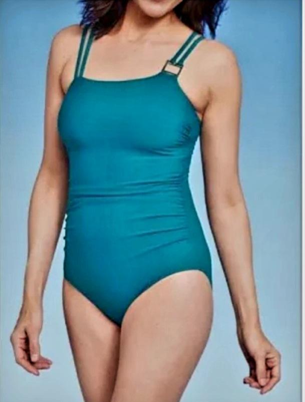 Aqua Green Women's Double Strap Asymmetrical One Piece Swimsuit Teal Green