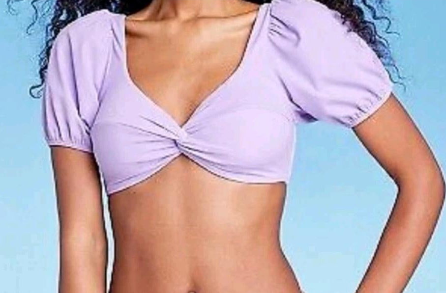 Womens puff sleeve Twist front bralette Top