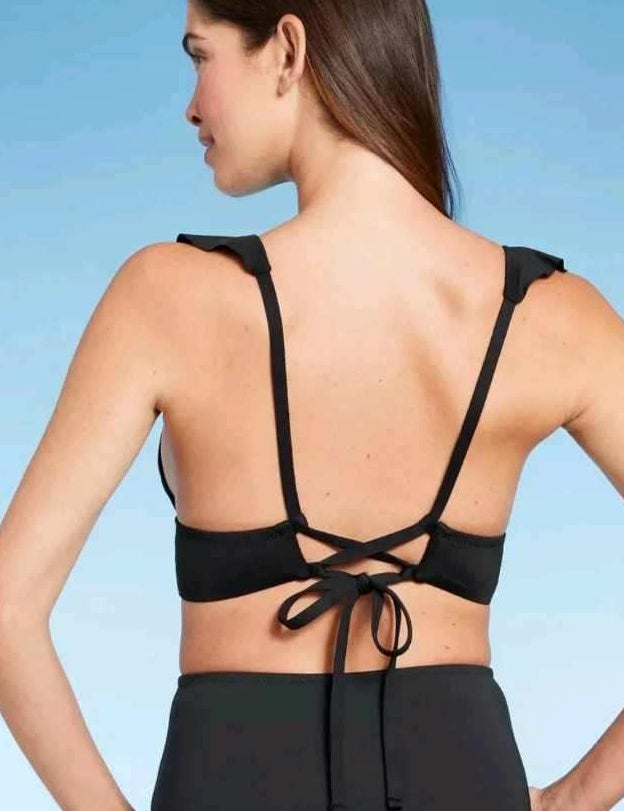 Bikini Top Black ruffle strap