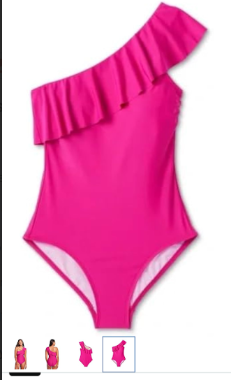 Kona Sol Women’s Size 16 Pink Ruffle One Shoulder High Coverage