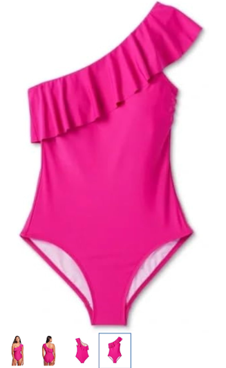 Kona Sol Women’s Size 20 Pink Ruffle One Shoulder High Coverage
